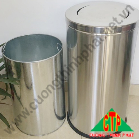 Thùng rác inox dạng trụ đứng, nắp lật (nhiều kích thước)